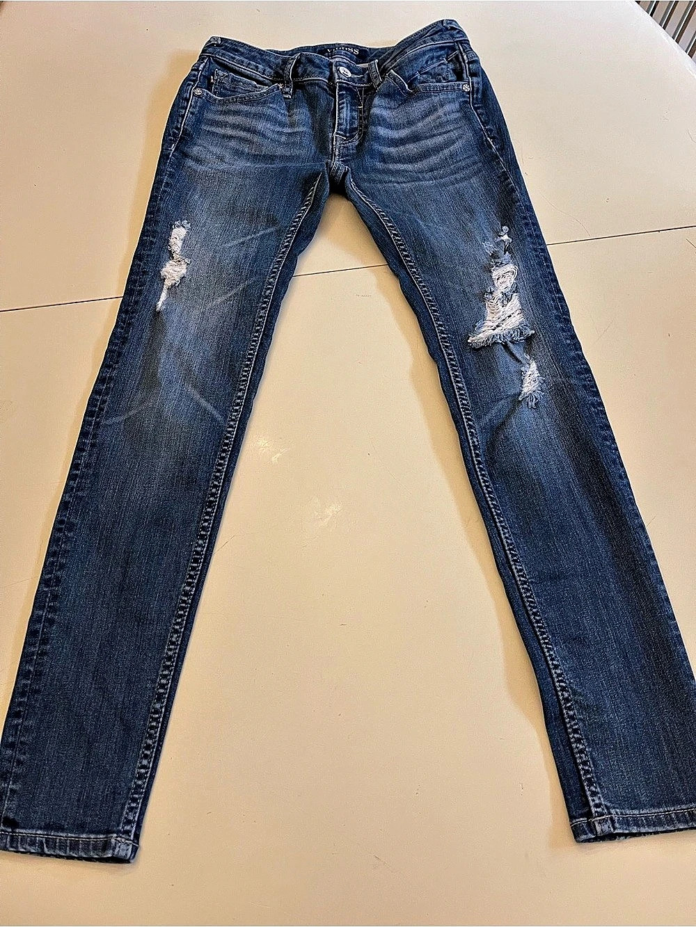 Vigoss The Chelsea Skinny Distressed Skinny Jeans in Blue Waist 25